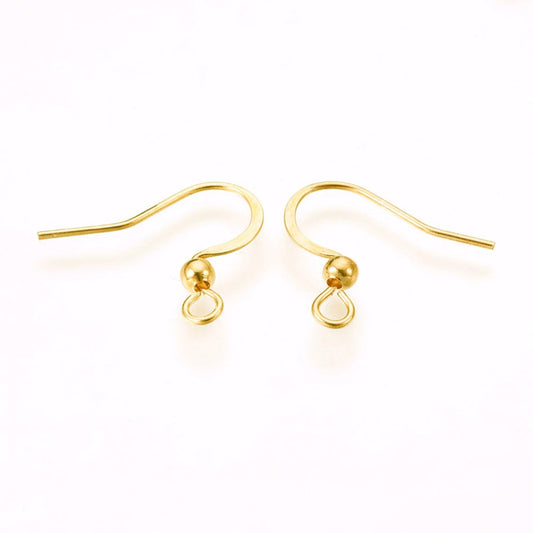 E759 - 50 pcs (25 pairs) 304 Stainless Steel Golden Flat Earring Hooks - 19.5mm x 16mm - High Quality! Hole Size: 2mm
