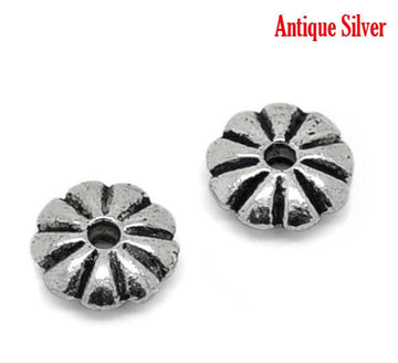 BD290 - 100 pcs Antique Silver Snowflake Daisy Spacer Beads- 7mm