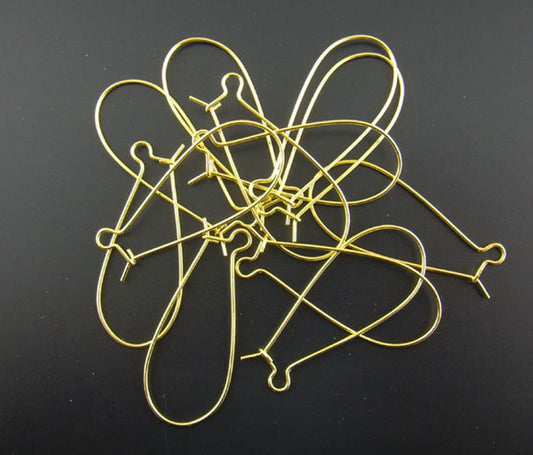 E790 - 200 pcs (100 Pairs) Gold Plated Kidney Earwire Earring Hooks -38x16mm - LARGE (1.5 inch x 0.63 inch) - 38mm x 16mm