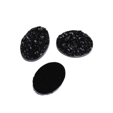 CA391 - 10 pcs Druzy Resin Embellishment Oval Cabochons Black - 18x13mm - 18mm x 13mm - 13x18mm