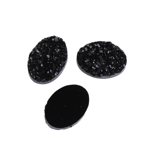 CA391 - 10 pcs Druzy Resin Embellishment Oval Cabochons Black - 18x13mm - 18mm x 13mm - 13x18mm