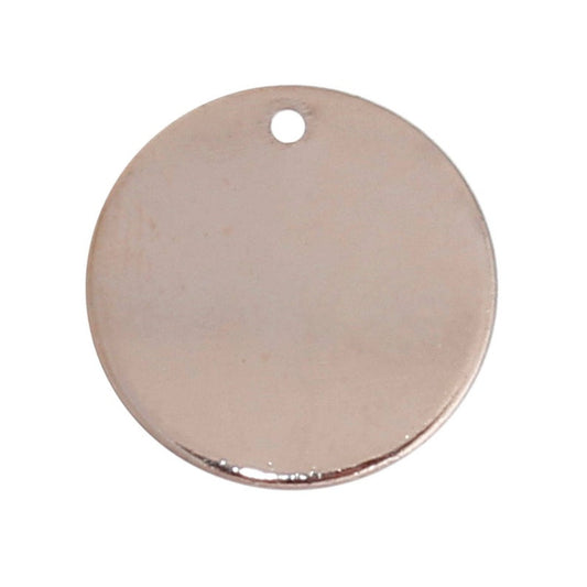 P1018 - 10 pcs. Rose Gold Plated Round Circle Stamping Tags - 15mm (0.59 inch) (1.5 cm) - Hole Size: 1.1mm - Made of Copper! - 1.2mm Thick