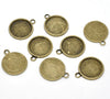 P640 - 10 pcs. Antique Bronze Circle Round Bezel Cabochon Pendant Tags Trays - 20mm Glue Pad Settings