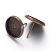E421 - 50 pcs. Antique Bronze Earring Posts Studs Settings Bezels Cabochons Tacks- 10mm Glue Pad Setting - Made of Brass