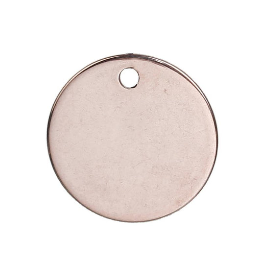 P983 - 3 pcs. Stainless Steel Rose Gold Plated Round Circle Stamping Tags - 15mm (0.59 inch) (1.5 cm) - Hole Size: 1.8mm
