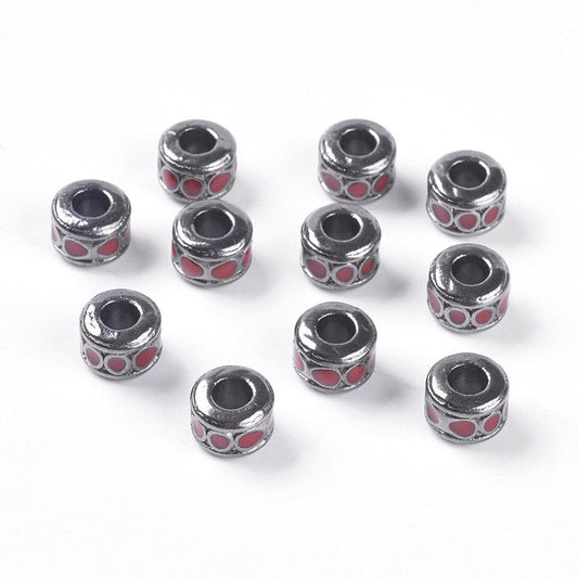 BD684 - 20 pcs Gunmetal Metal Cylinder Rondelle Spacer Beads - 10mm - Large Hole: 4.5mm - Fits European Cords and Paracord!