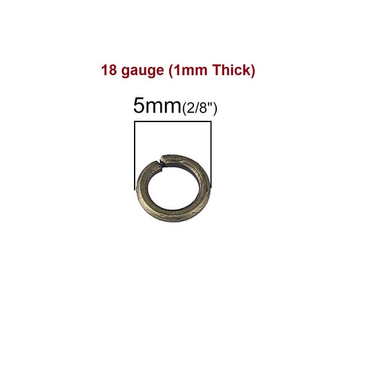 J080 - 100 pcs Antique Bronze Open Jump Rings - 5mm - 18 Gauge (1mm Thick)