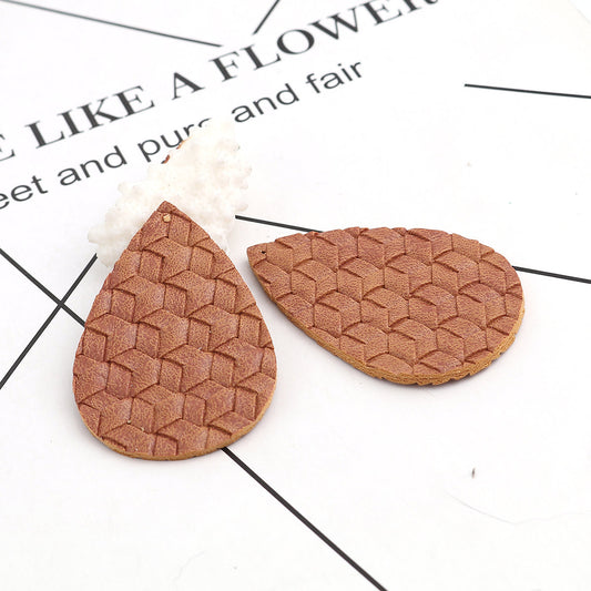 P1106 - 10 pcs. Brown Orange Faux Leather Dangle Charms Pendants - Teardrop Weave - 56mm (2.2") - Great for Light Earrings or Dangles! Double-Sided
