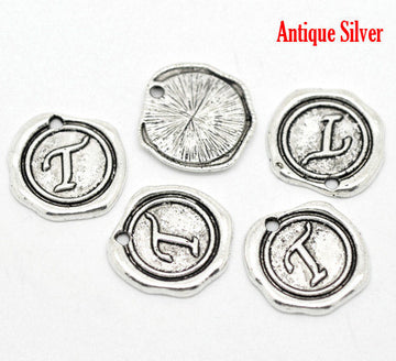 P073 - 1 pc. Antique Silver LARGE Letter "T" Alphabet Letter - 18mm x18mm - Wax Design