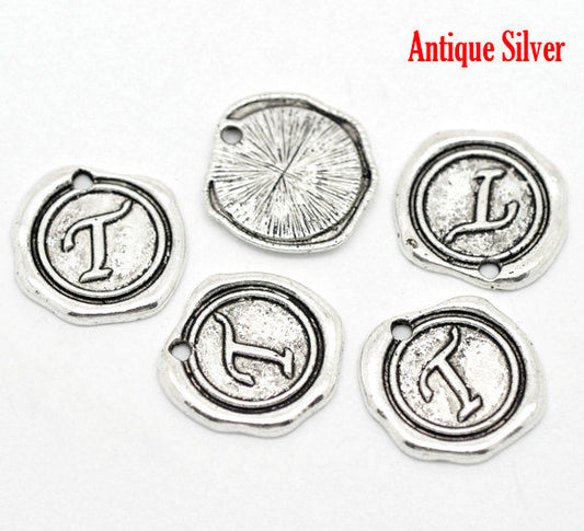 P073 - 1 pc. Antique Silver LARGE Letter "T" Alphabet Letter - 18mm x18mm - Wax Design