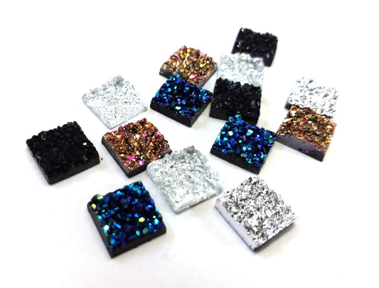 CA276 - 10 pcs Druzy Resin Embellishment Cabochons Multicolor AB - 12mm - Assortment - Square