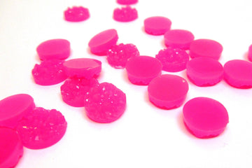 CA126 - 10 pcs Druzy Resin Embellishment Cabochons Hot Pink fuchsia Neon - 12mm (1/2 in)
