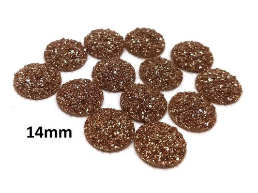 CA678 - 10 pcs Druzy Resin Embellishment Cabochons Sparkly Brown - 14mm - Dome Circle