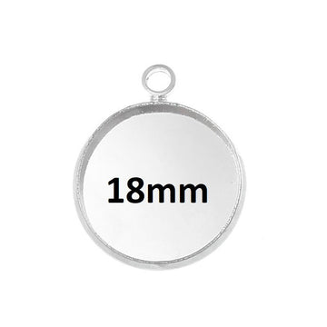 P220 - 10 pcs. Silver Plated Circle Round Bezel Cabochon Pendant Tags Trays - 18mm Glue Pad - Single Loop
