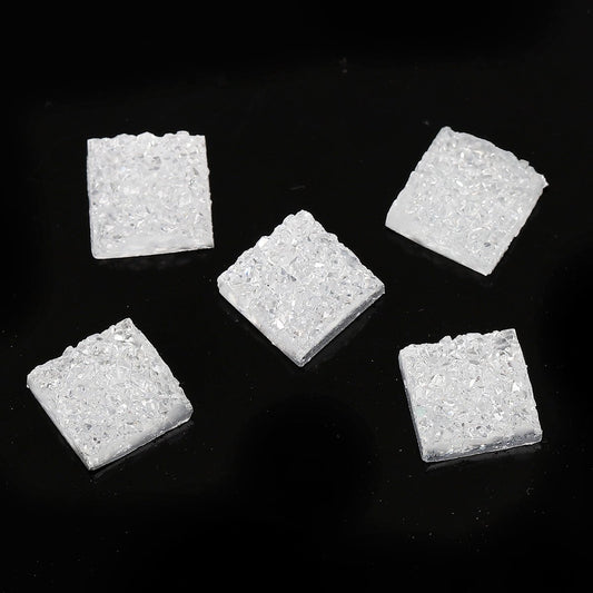 CA202 - 10 pcs Druzy Resin Embellishment Cabochons White Clear AB - 12mm - Square