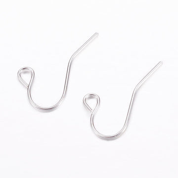 E499 - 100 pcs Silver Plated Earring Hooks with Loop Hole - 17mm x 12mm - Hole Size: 2mm