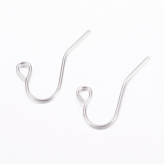 E499 - 100 pcs Silver Plated Earring Hooks with Loop Hole - 17mm x 12mm - Hole Size: 2mm