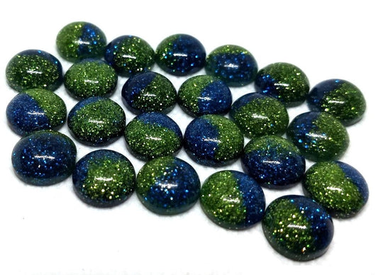 CA687 - 10 pcs Druzy Resin Embellishment Cabochons - 12mm - Glitter Style - Blue and Green - Bi-Color