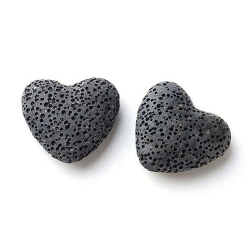 BD565 - 10 pcs. 24mm Black Stone Lava Heart Beads - Natural - For Essential Oils and Perfumes - No Hole