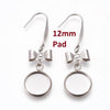 E135 - 10 pcs. 316 Stainless Steel Silver Tone Earring Dangle Hooks Settings Bezels Cabochons - 12mm Glue Pad Setting - Bow Design