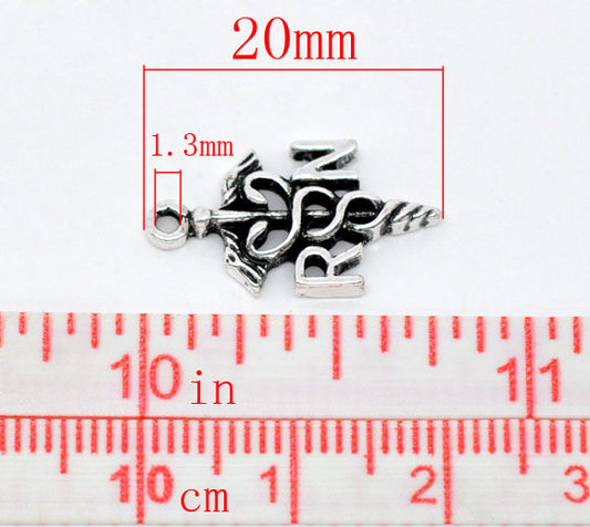 P417A - 50pcs. Antique Silver Registered Nurse (RN) Medical Charms Pendants - 20 x 11mm