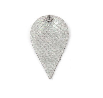 P273 - 10 pcs. Scales Faux Leather Dangle Charms Pendants - Pinch Leaf - Silver - Silver Tone Jump Ring - 63mm (2.5") - Double Sided