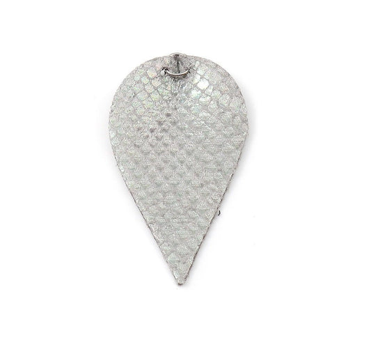 P273 - 10 pcs. Scales Faux Leather Dangle Charms Pendants - Pinch Leaf - Silver - Silver Tone Jump Ring - 63mm (2.5") - Double Sided