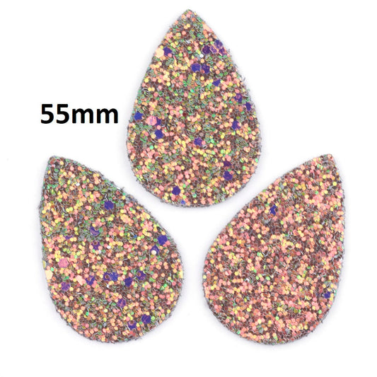 P1181 - 10 pcs. Dark Purple Multicolor Glitter Faux Leather Charms Pendants - Teardrop - 55mm (2.17") -Great for Earrings and Dangles! Double Sided
