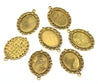 P2210 - 10 pcs. Antique Gold Plated Oval Pendant Picture Photo Frame Bezel Setting Pendants Charms - 25mm x 18mm Glue Pad for Cabochons - 25x18mm