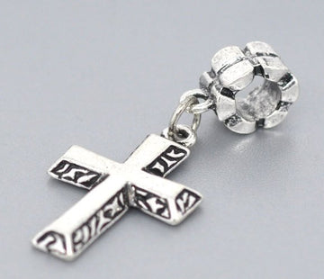P1007 - 2pcs. Antique Silver Cross Dangle Charms Pendants - Fits European Cords - 40x17mm