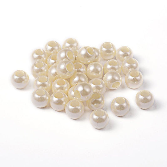 BD640 - 100 pcs Ivory Smooth ABS Plastic Ball Spacer Beads - 12mm - Large Hole: 5mm