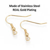 E580 - 50 pcs 304 Stainless Steel 18k Gold Plated Earring Hooks with Spring and Ball - 20mm x 20mm - Hole Size: 2mm - Parallel Loop