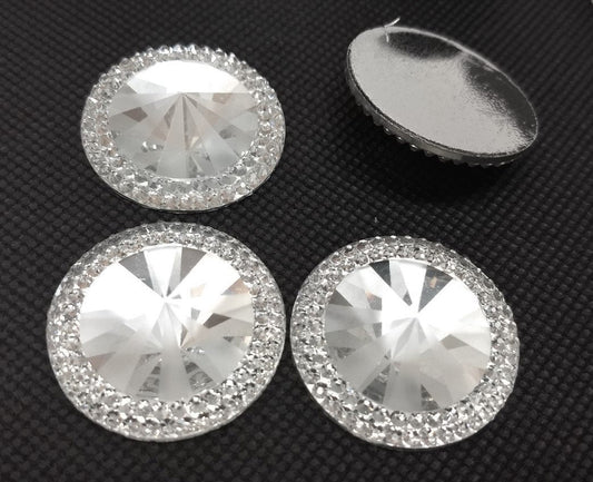 CA581 - 10 pcs Resin Embellishment Druzy Cabochons Silver Clear Multicolor - 30mm (1.18 inch)