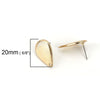 E539 - 10 pcs. Gold Plated Earring Posts Studs Settings Tacks with Hole - Drop - Leaf - Teardrop - 20mm x 13mm - Hole Size: 1.3mm - Brushed Style