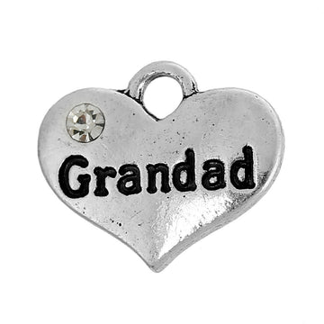 P052 - 4 pcs. Antique Silver "Grandad" charm with rhinestone - 16mm X 14mm
