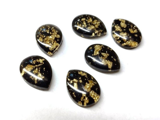 RC0027 - 10 pcs Druzy Resin Embellishment Cabochons - 18mm x 13mm - Glitter Style - Black - Multicolor - Teardrop - Gold Metal Foil Flakes