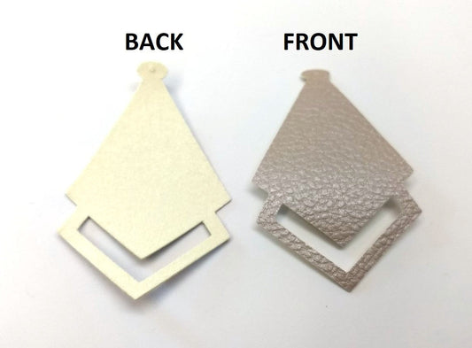P394  -10 pcs. Metallic Beige Tan Faux Leather Textured Dangle Charms Pendants - Diamond Teardrop - 58mm (2.3") -Great for Light Earrings &amp; Dangles