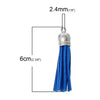 P572 - 10 pcs. Blue Faux Suede Tassel Dangle Charms Pendants - Silver Tone - 6cm (2 3/8") x 1.2cm (1/2") - Great for Light Earrings &amp; Dangles