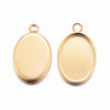 P2046 - 10 pcs. 304 Stainless Steel Oval Bezel Cabochon Pendant Tags Trays - 14mm x 10mm Glue Pad - Setting - 18k Gold Plated - Tarnish Resistant!