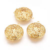 P606 - 5 pcs. Gold Golden Tone Carved Round Perfume Diffuser Pendant Photo Picture Locket Box - 32mm X 27mm ( 1 1/4" x 1")
