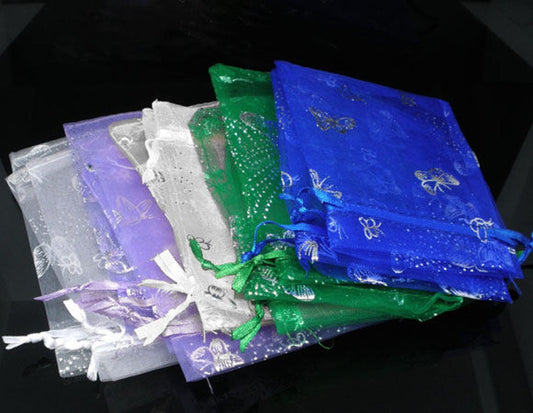 S026 - 50 pcs. Colorful Organza Bags - 9cm x 7cm (3.5 x 2.75 in) - Assortment - 4 Colors! Butterfly Pattern!