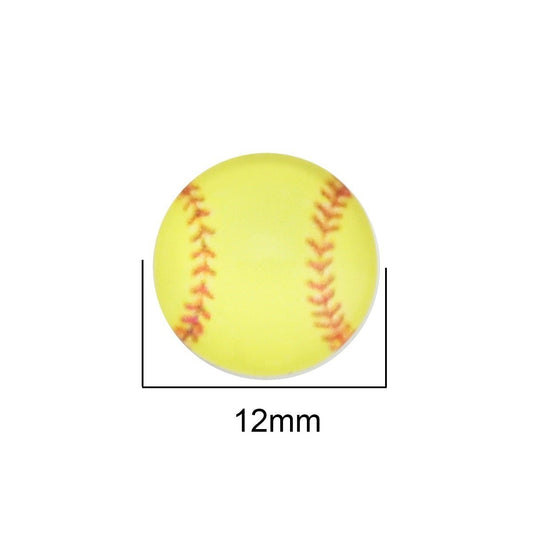 CA731 - 10 pcs Circle Softball Ball Sports Glass Round Dome Seals Tiles Cabochons - 12mm