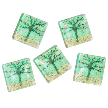 CA508 - 10 pcs. Square Glow in the Dark Glass Dome Seals Tiles - 20mm (3/4 in) - Tree Design