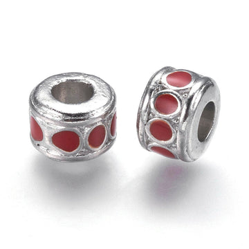 BD685 - 20 pcs Silver Tone Metal Cylinder Rondelle Spacer Beads - 10mm - Large Hole: 4.5mm - Fits European Cords and Paracord!