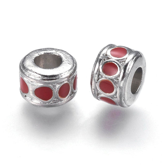 BD685 - 20 pcs Silver Tone Metal Cylinder Rondelle Spacer Beads - 10mm - Large Hole: 4.5mm - Fits European Cords and Paracord!