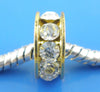 BD635 - 10 pcs. Gold Plated Clear Rhinestone Rondelle Spacer Beads - 10mm x 5mm - Hole Size: 5.4mm - Fits European Cords and Paracord!