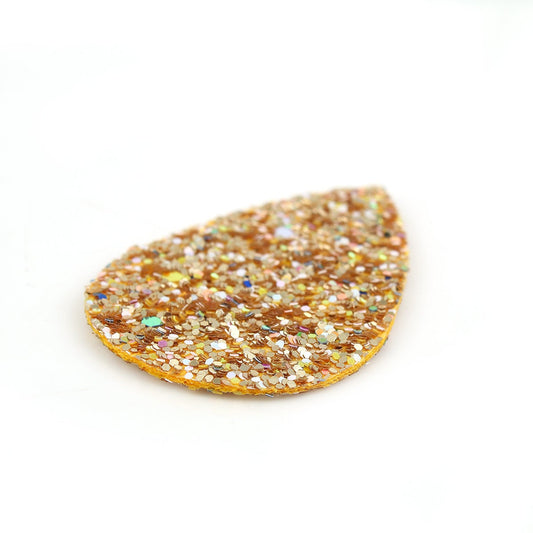 P733 - 10 pcs. Gold Multicolor Glitter Faux Leather Dangle Charms Pendants - Teardrop - 55mm (2.17") - Great for Light Earrings! - Double-Sided