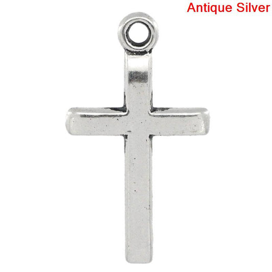 P750 - 60pcs. Antique Silver Cross Charms Pendants - 24x14mm