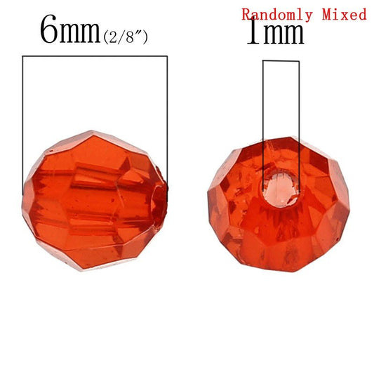 BD003 - 500 pcs Round Faceted Acrylic Spacer Beads - 6mm - Assortment