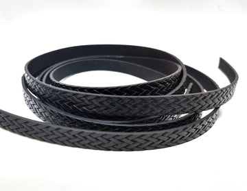 N176 - 1M (3.28 FT) - Black FLAT Faux Leather Jewelry Cord - 10mm Wide - BRAIDED